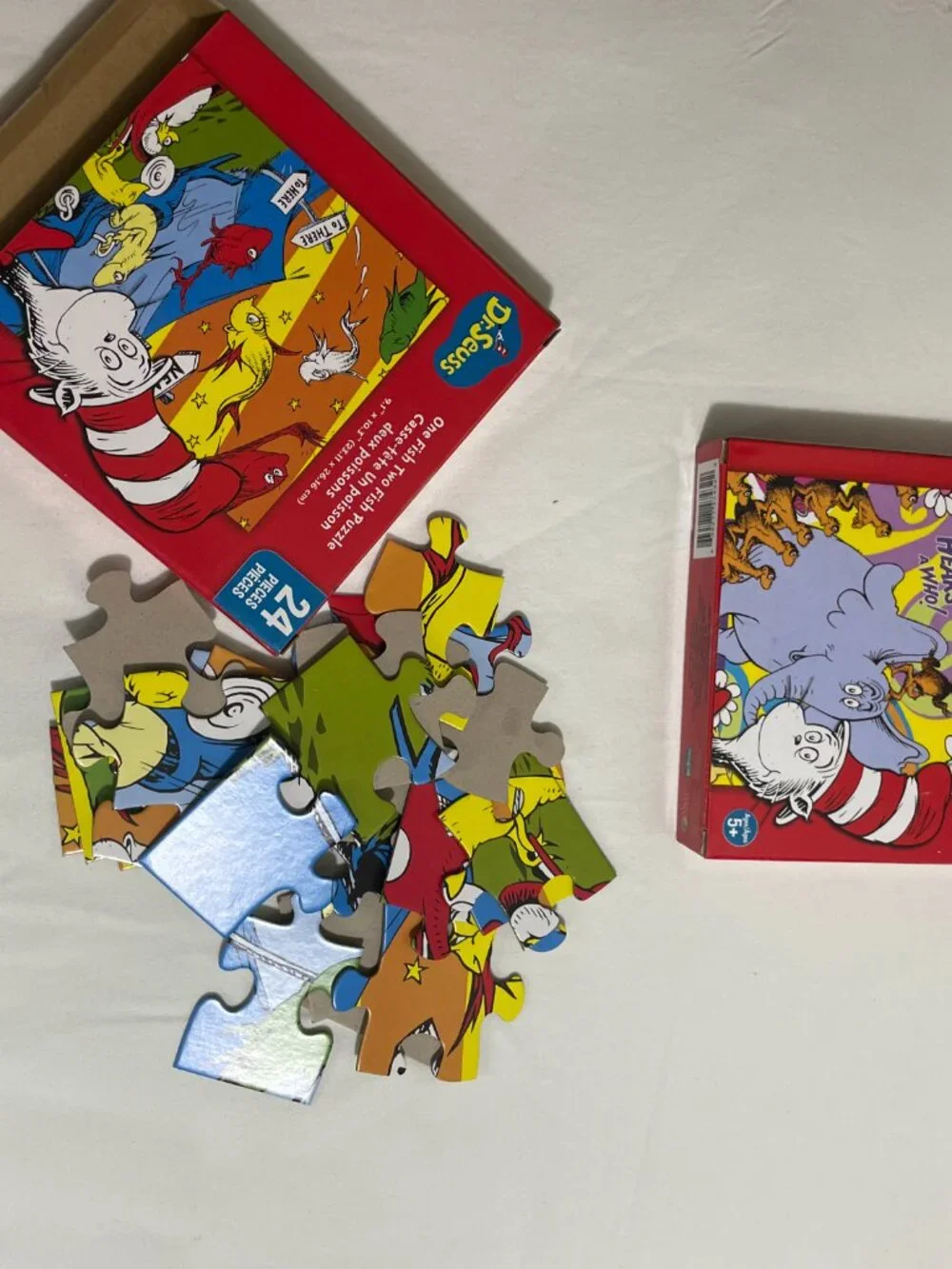 Dr. Seuss 24 Piece Puzzle Lot of 2 Horton Hears A Who & One Fish Two Fish 2021